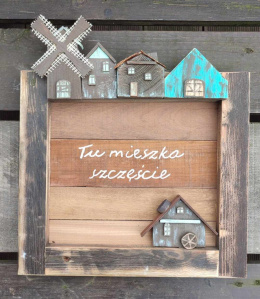 Miasteczko w postarzanej ramce, handmade