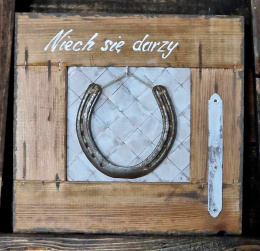 Podkowa na szczęście, w postarzanej ramce, handmade