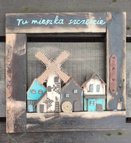 Miasteczko w postarzanej ramce, handmade
