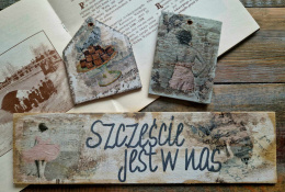 Deseczka vintage, zestaw z domkiem i tabliczką