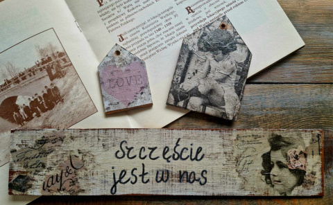 Deseczka vintage, zestaw z domkami