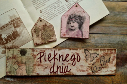 Deseczka vintage, zestaw z domkami
