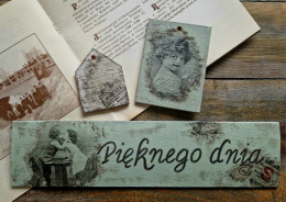 Deseczka vintage, zestaw z domkiem i tabliczką